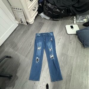 SHEIN Blue Straight Leg Jeans with Distressed Details